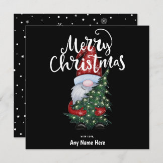Merry Christmas Gnome With Glitter Christmas Tree Holiday Card