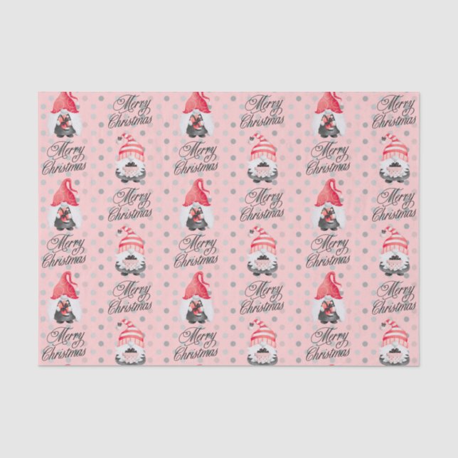 Merry Christmas Gnomes And Dots Tissue Paper (Front)