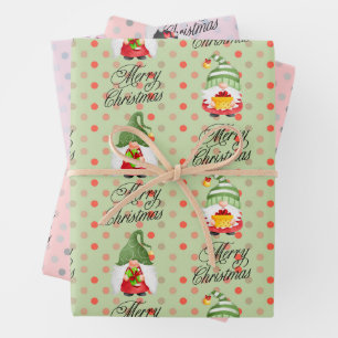 Merry Christmas Gnomes And Dots Wrapping Paper Sheets