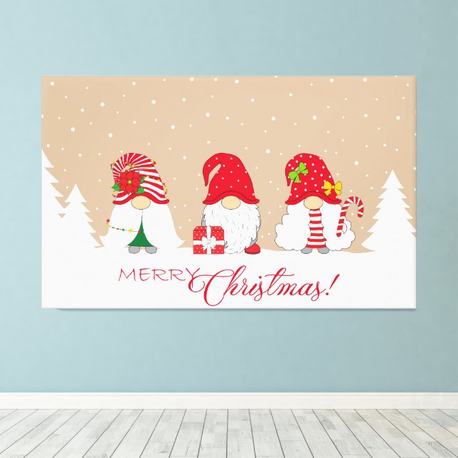 Merry Christmas Gnomes Canvas Print (Insitu(Wood Floor))