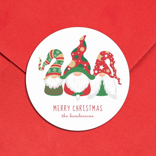 Merry Christmas Gnomes Cute Personalized Classic Round Sticker