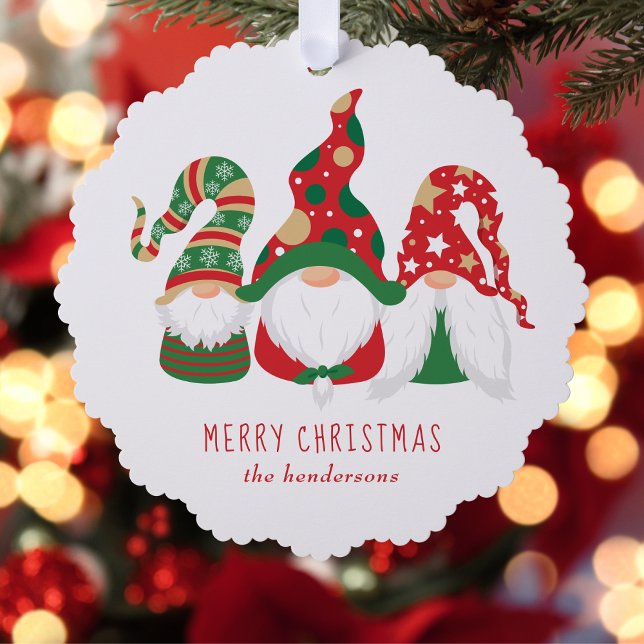 Merry Christmas Gnomes Cute Personalized Ornament Card (Share the love and warmth of the holiday season with a paper ornament card)