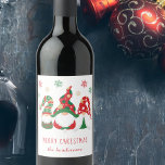 Merry Christmas Gnomes Cute Personalized Wine Label<br><div class="desc">Cute personalized labels for holiday gifts of wine featuring three Scandinavian-style gnomes with a seasonal red and green hats and snowflakes. You can easily personalize the "Merry Christmas" greeting and your name.</div>