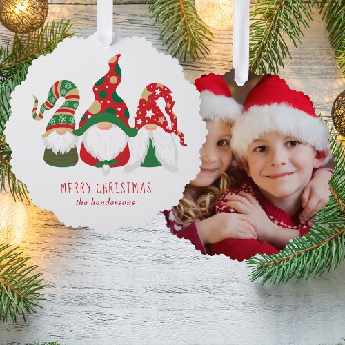 Merry Christmas Gnomes Cute Photo Ornament Card