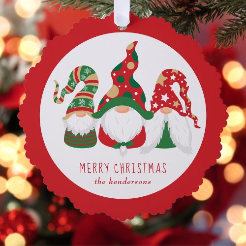 Merry Christmas Gnomes Cute Red Ornament Card
