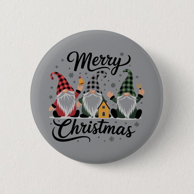 Merry Christmas Gnomes Cute Xmas Holiday Tree Button (Front)
