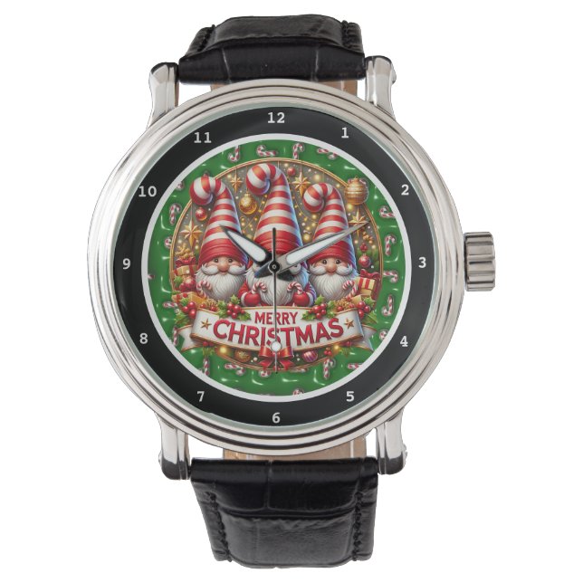 Merry Christmas Gnomes Decorative Watch (Front)