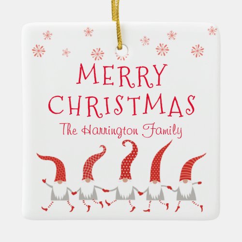 Merry Christmas Gnomes Family Name  Ceramic Ornament