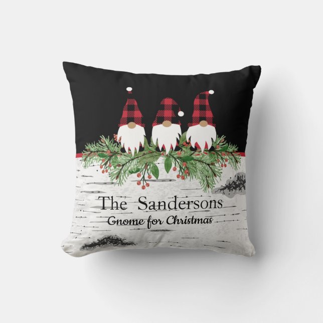 Merry  Christmas Gnomes Garland Throw Pillow (Front)