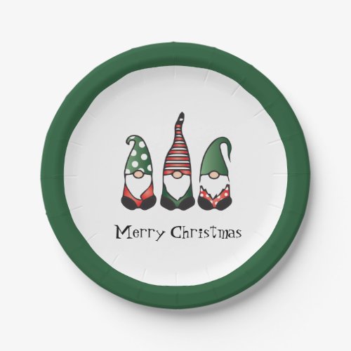 Merry Christmas Gnomes Green Paper Plates