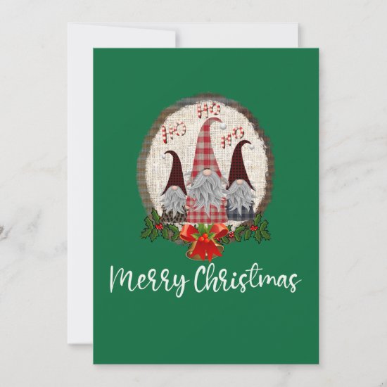 Merry Christmas Gnomes Green Rustic, Trendy  Card