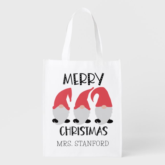 Merry Christmas Gnomes Grocery Bag (Front)