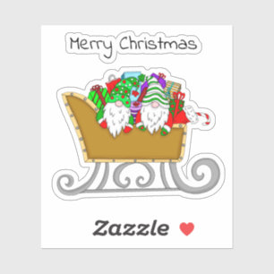 Merry Christmas   Gnomes in a Festive Sled Sticker