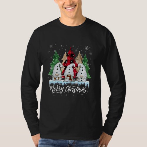 Merry Christmas Gnomes Lover Santa Buffalo Plaid T_Shirt
