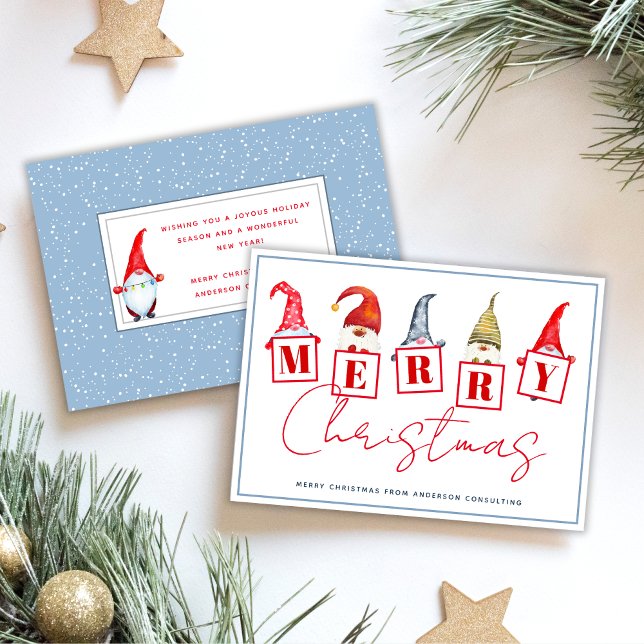 Merry Christmas Gnomes Personalized Business Holiday Card (Creator Uploaded)