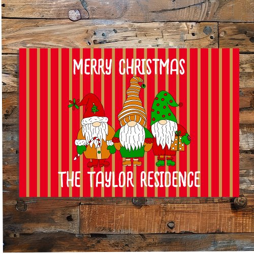 Merry Christmas Gnomes Personalized Outdoor Rug