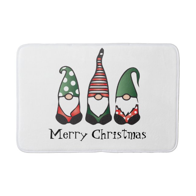 Merry Christmas Gnomes Red Green Bath Mat (Front)