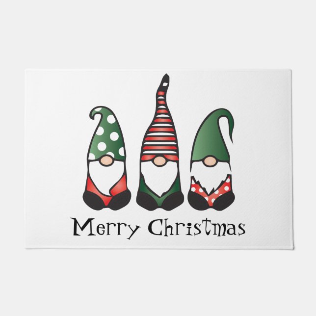 Merry Christmas Gnomes Red Green Doormat (Front)