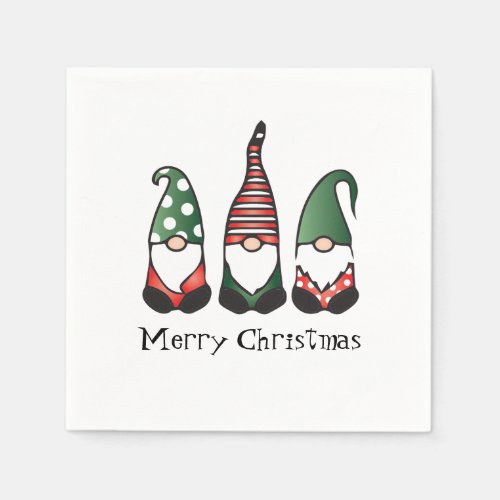 Merry Christmas Gnomes Red Green Napkins