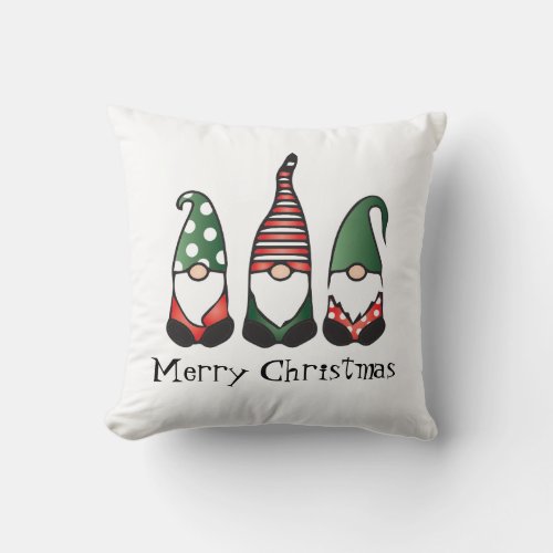 Merry Christmas Gnomes Red Green Throw Pillow