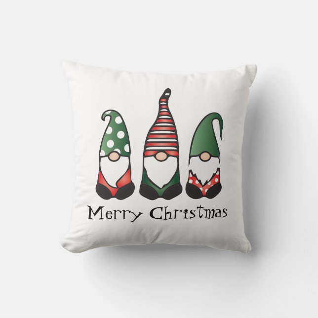 Merry Christmas Gnomes Red Green Throw Pillow (Front)