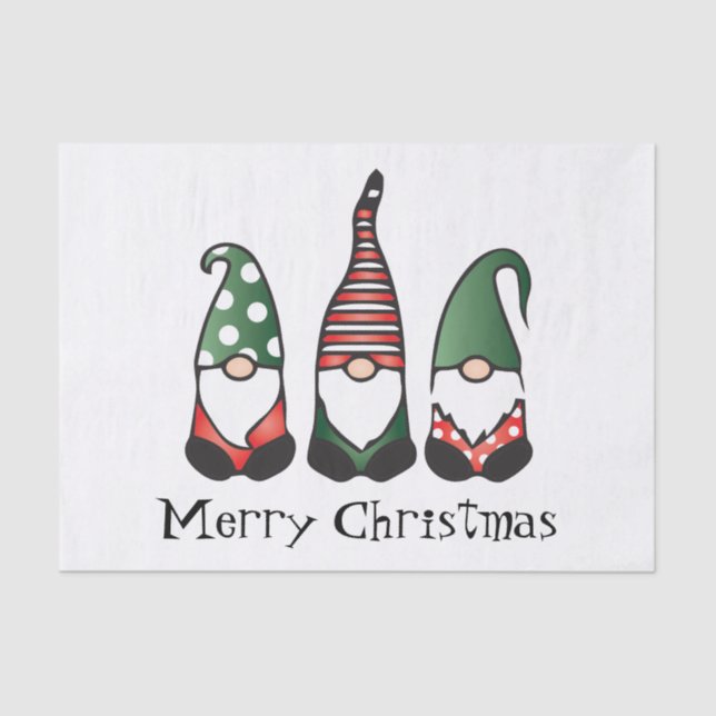 Merry Christmas Gnomes Red Green Tissue Paper (Front)