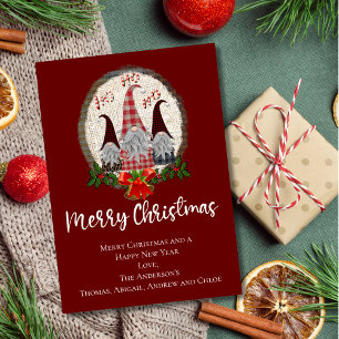 Merry Christmas Gnomes Red, Rustic, Plaid, Trendy Card