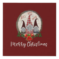 Merry Christmas Gnomes Red, Rustic, Plaid, Trendy  Faux Canvas Print