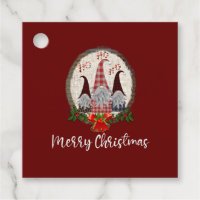 Merry Christmas Gnomes Red, Rustic, Plaid, Trendy  Favor Tags