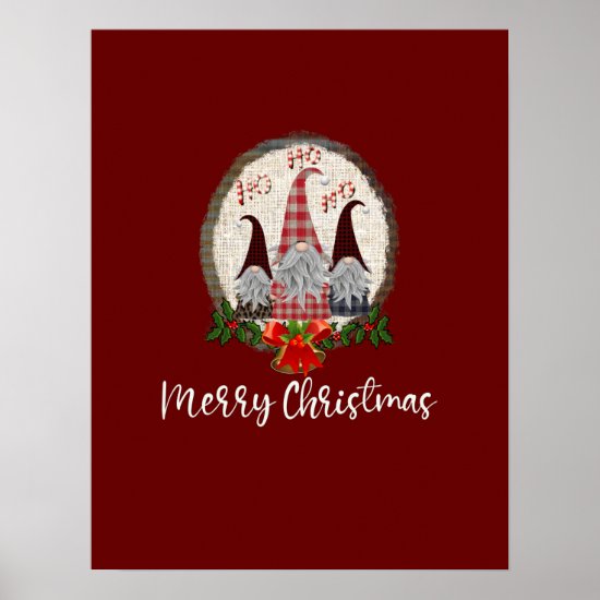 Merry Christmas Gnomes Red, Rustic, Plaid, Trendy  Poster