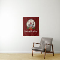 Merry Christmas Gnomes Red, Rustic, Plaid, Trendy  Tapestry