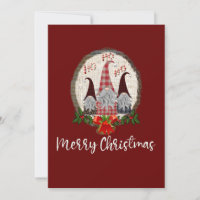 Merry Christmas Gnomes Red Rustic, Trendy  Card