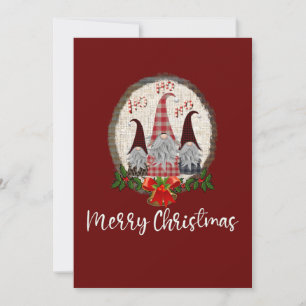 Merry Christmas Gnomes Red Rustic, Trendy Card