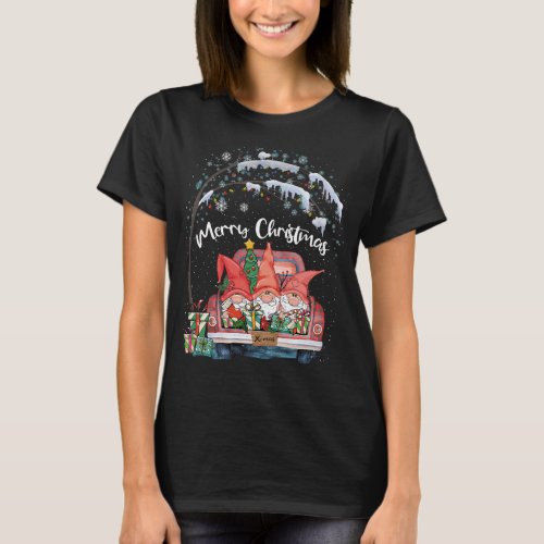 Merry Christmas Gnomes Red Truck Snow Xmas Tree Pa T_Shirt