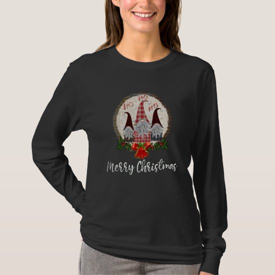 Merry Christmas Gnomes Rustic, Plaid, Trendy T-Shirt
