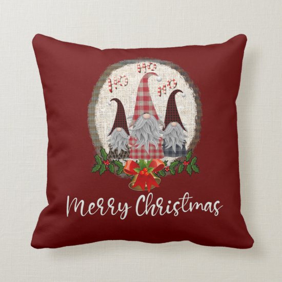 Merry Christmas Gnomes Rustic, Plaid, Trendy  Throw Pillow
