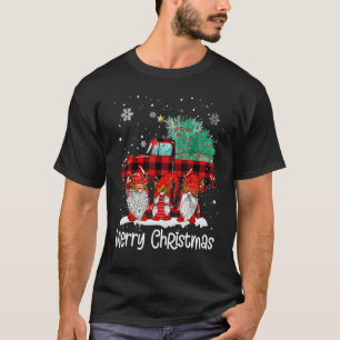 Merry Christmas Gnomes Santa Reindeer Plaid Truck T-Shirt