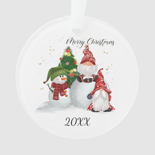 Merry Christmas Gnomes Snowman  Ornament