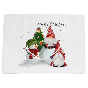 Merry Christmas Gnomes Snowmen  Large Gift Bag