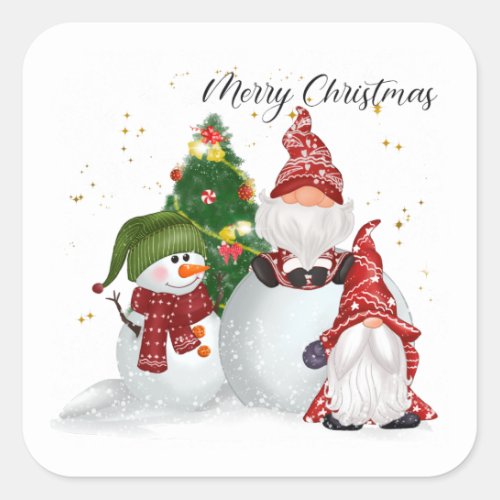 Merry Christmas Gnomes Snowmen Square Sticker
