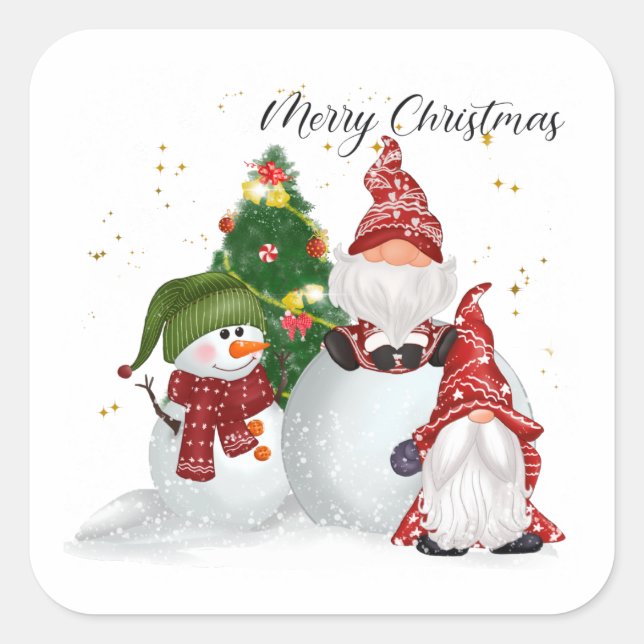 Merry Christmas Gnomes Snowmen Square Sticker (Front)