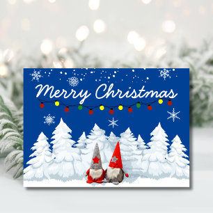 Merry Christmas Gnomes Snowy Trees Holiday Card