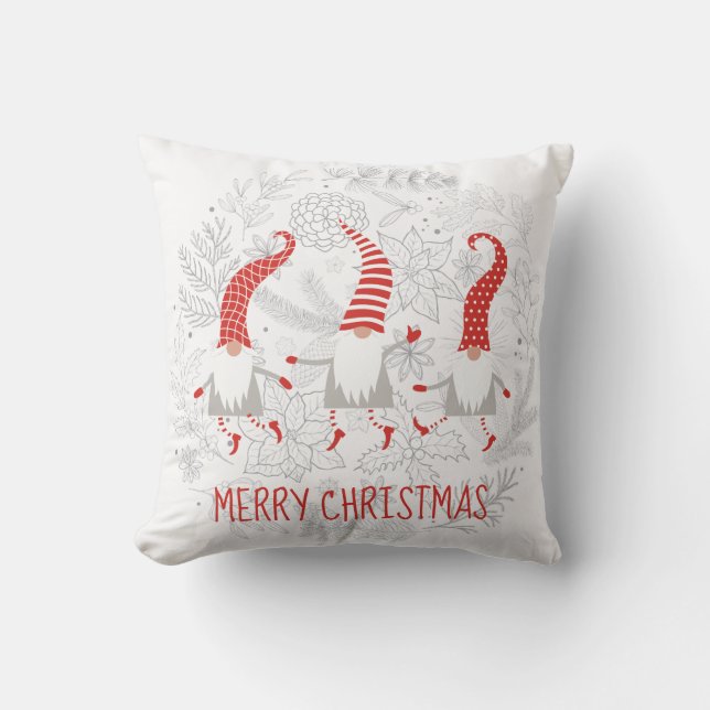 Merry Christmas Gnomes Throw Pillow (Front)
