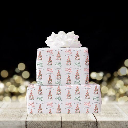 Merry Christmas Gnomes Tree Wonderful Time Year Wrapping Paper