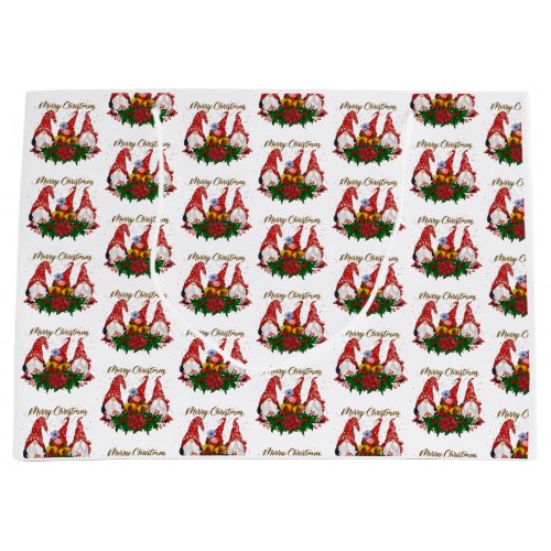 Merry Christmas Gnomes Trendy Adorable Holiday Large Gift Bag