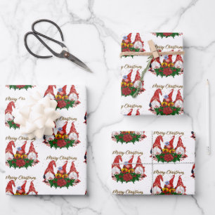 Merry Christmas Gnomes Trendy Adorable Holiday Wrapping Paper Sheets