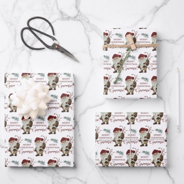 Merry Christmas Gnomie Wrapping Paper Sheets  (Front)