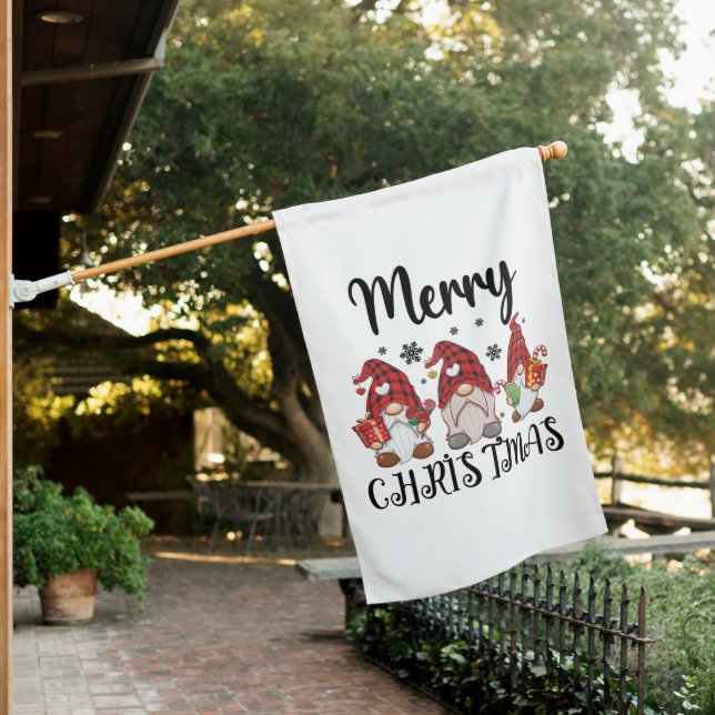 Merry Christmas Gnomies Christmas Gnomes  House Flag (In SItu)