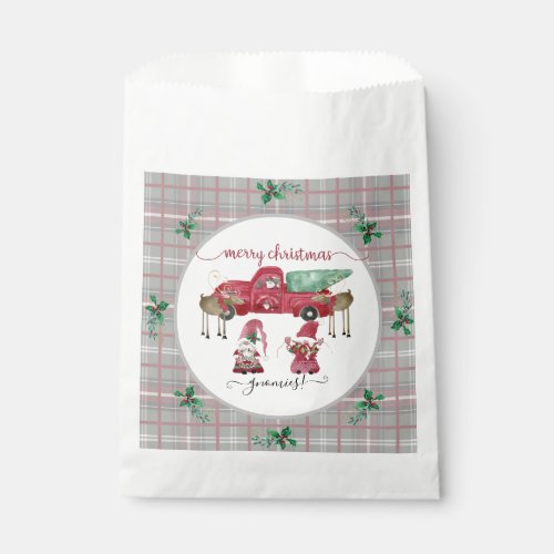 Merry Christmas Gnomies Gnome Red Truck Watercolor Favor Bag