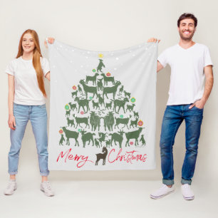 Merry Christmas Goat Christmas Tree Fleece Blanket